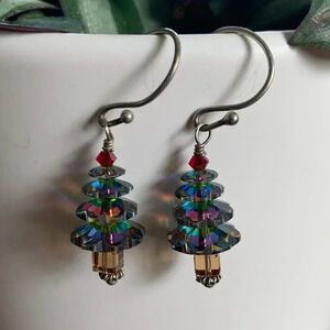 Custom Sterling Silver Swarovski Christmas Tree Earrings - Holiday Jewelry
